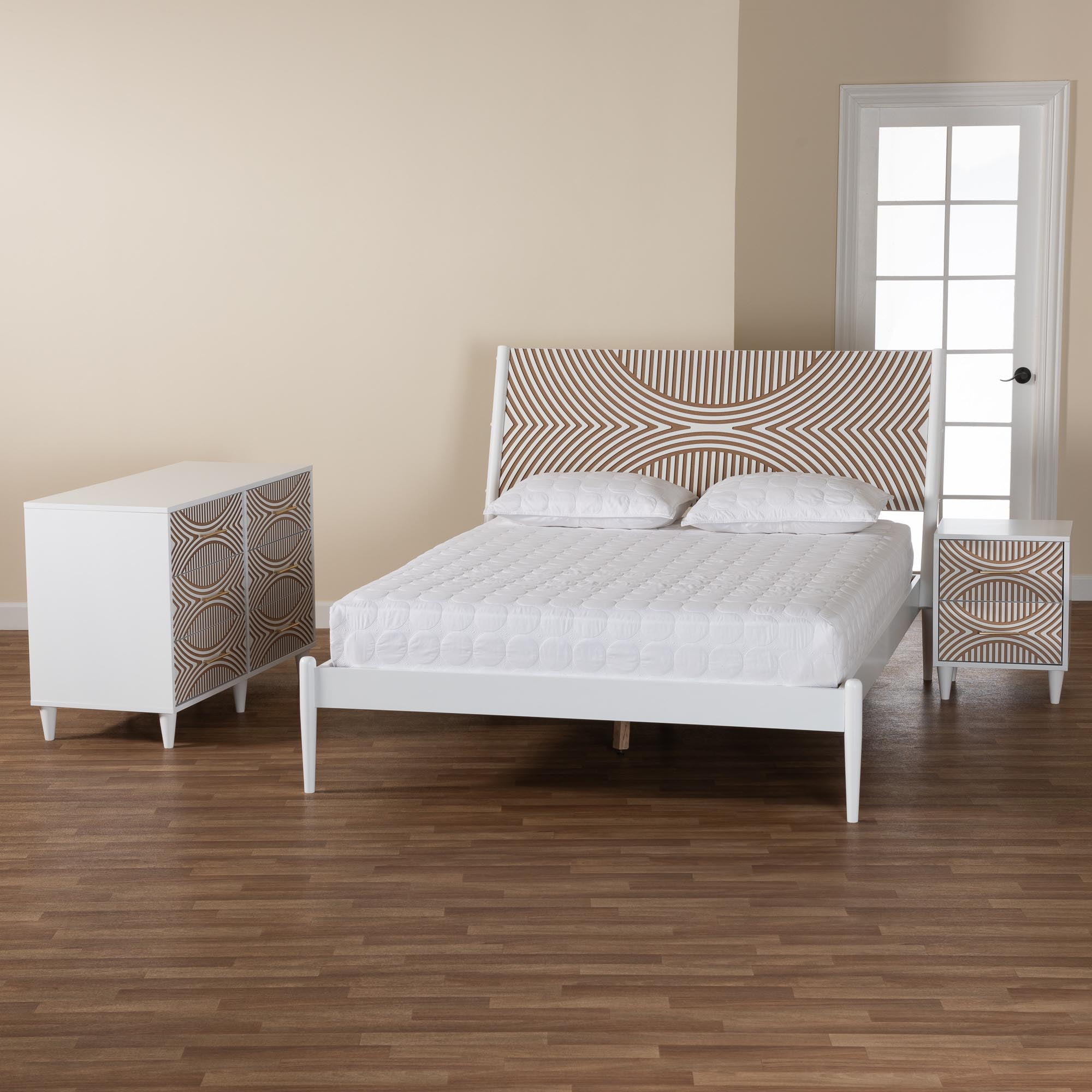 Baxton Studio Louetta Coastal Bedroom Set, King, White