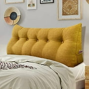 Ergonomics Headboard Pillow For Full Size Bed, Multifunctional Upholstered Headboard Pillows, Portable Dorm Room Head Boards No Need To Assembly Linen Blend Yellow