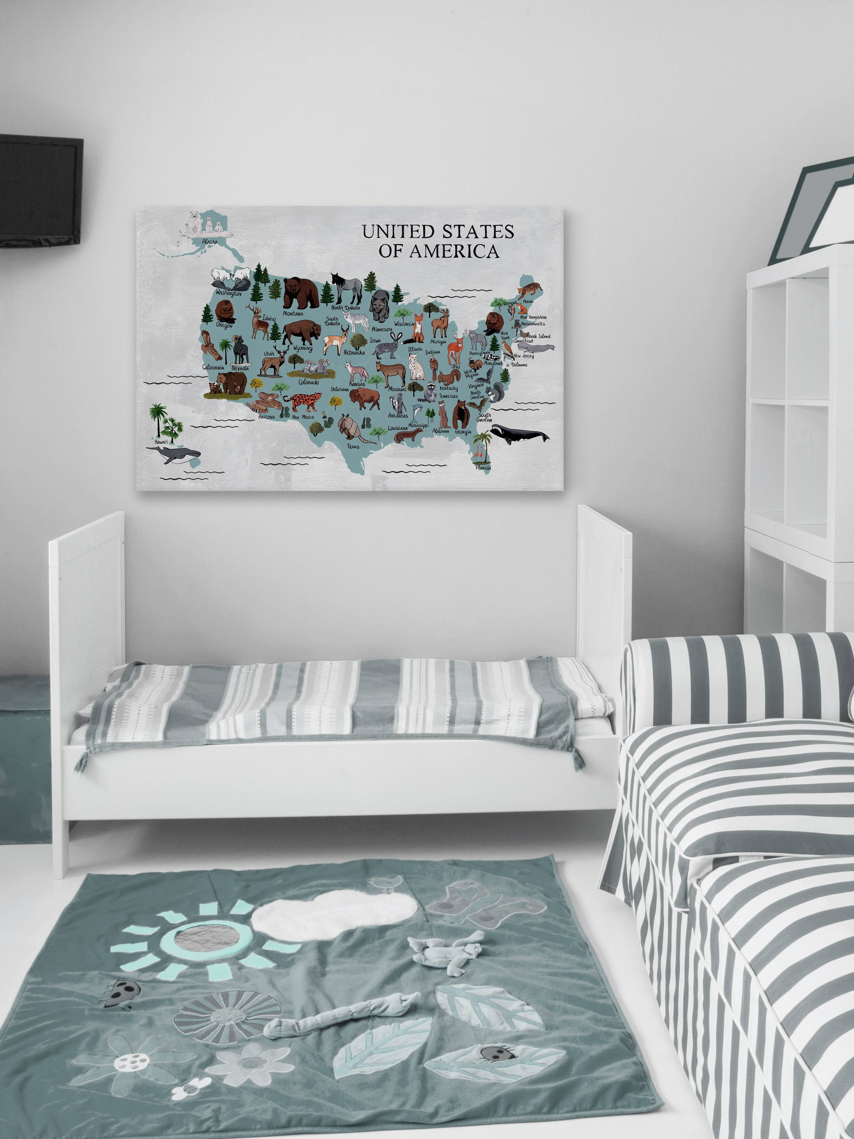Marmont Hill Animals Map Canvas Wall Art