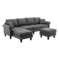 thumbnail image 4 of Modern Accent sofa,Upholstered Fabric sectional sofa with Soft Back and Ottoman,L-shaped Sofa Couch with Wood Legs for Living Room Apratment,Charcoal Gray, 4 of 7