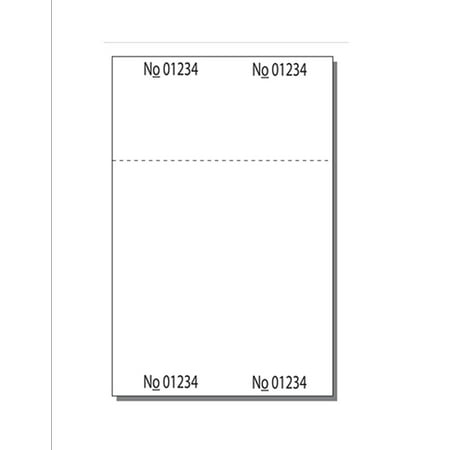 Print-Ready Numbered Ticket Sheets, 4-1/4" x 6-1/2", 2 Tickets Per Sheet, Perfed Stubs and Consec Numbers, Ticket Size: 2-1/8" x 6-1/2" on White 65lb Cover - 250 Sheets (500 Tickets)