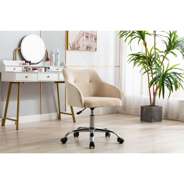 Velvet Fabric Swivel Chair with Silver Feet and Adjustable Lift Height base, Modern Leisure ...