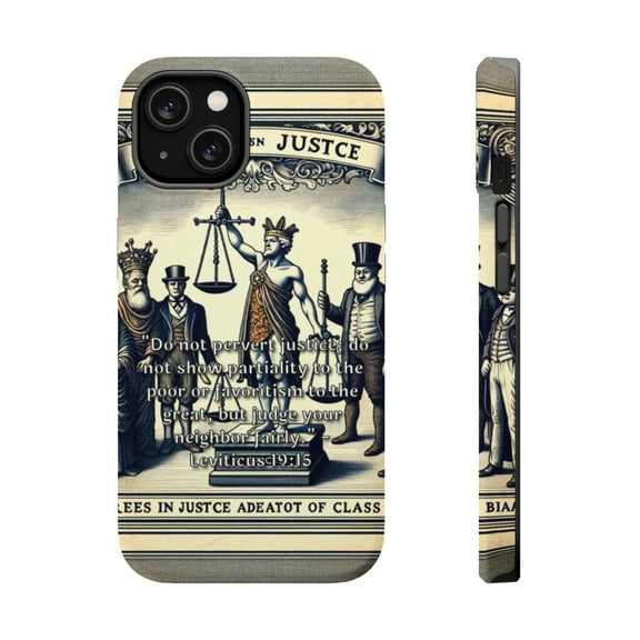 DistinctInk Tough Case for Apple iPhone 14 PLUS (6.7" Screen), Compatible with MagSafe Charging - "Leviticus 19:15: Fairness in Judgment without Partiality or Favoritism"