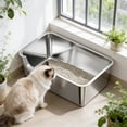 thumbnail image 4 of BBilaBu Stainless Steel Cats Litter Boxs,Half Enclosed High Wall Sides High Sides Easys to Clean,Non Sticks Odor Proof,Durables and Convenient, 4 of 5