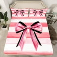 thumbnail image 2 of Castle Fairy Kawaii Bow 4 Pieces Queen Sheet Sets,Geometric Stripes Ultra Soft Flat Sheet,Black Pink Queen Fitted Sheet,Super Cozy Cute Room Decor, 2 of 7