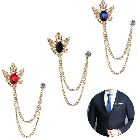 3PCS Men's Brooch Suit Pin Badge with Chains Brooch Buckle Chain Collar Lapel Pin for Men Shirt Collar Pin Chain Brooch Decoration Metal Brooch Pin Clips for Women Suit Tuxedo Tie Hat Scarf