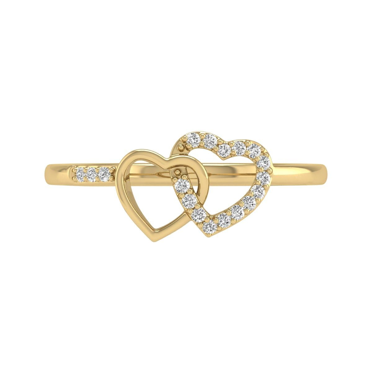 TimeLe$$ Classics Double Heart Natural Diamond Ring in 10K Yellow Gold (Ring Size 10)