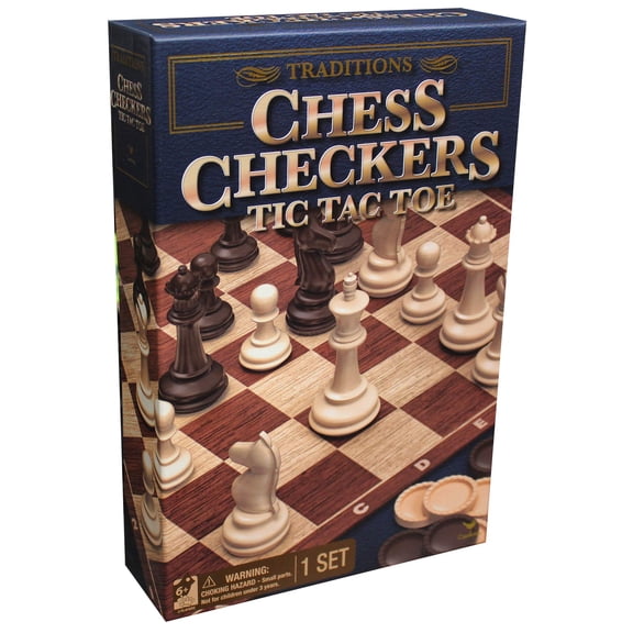 Spin Master Traditions Chess, STF9 Checkers, and Tic Tac Toe Set