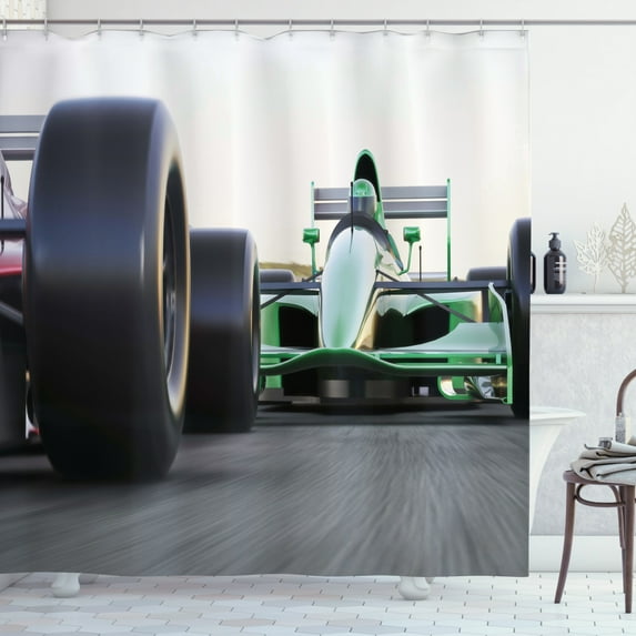Ambesonne Cars Shower Curtain, Indy Cars on Asphalt Road, 69"Wx70"L, Grey Black Green
