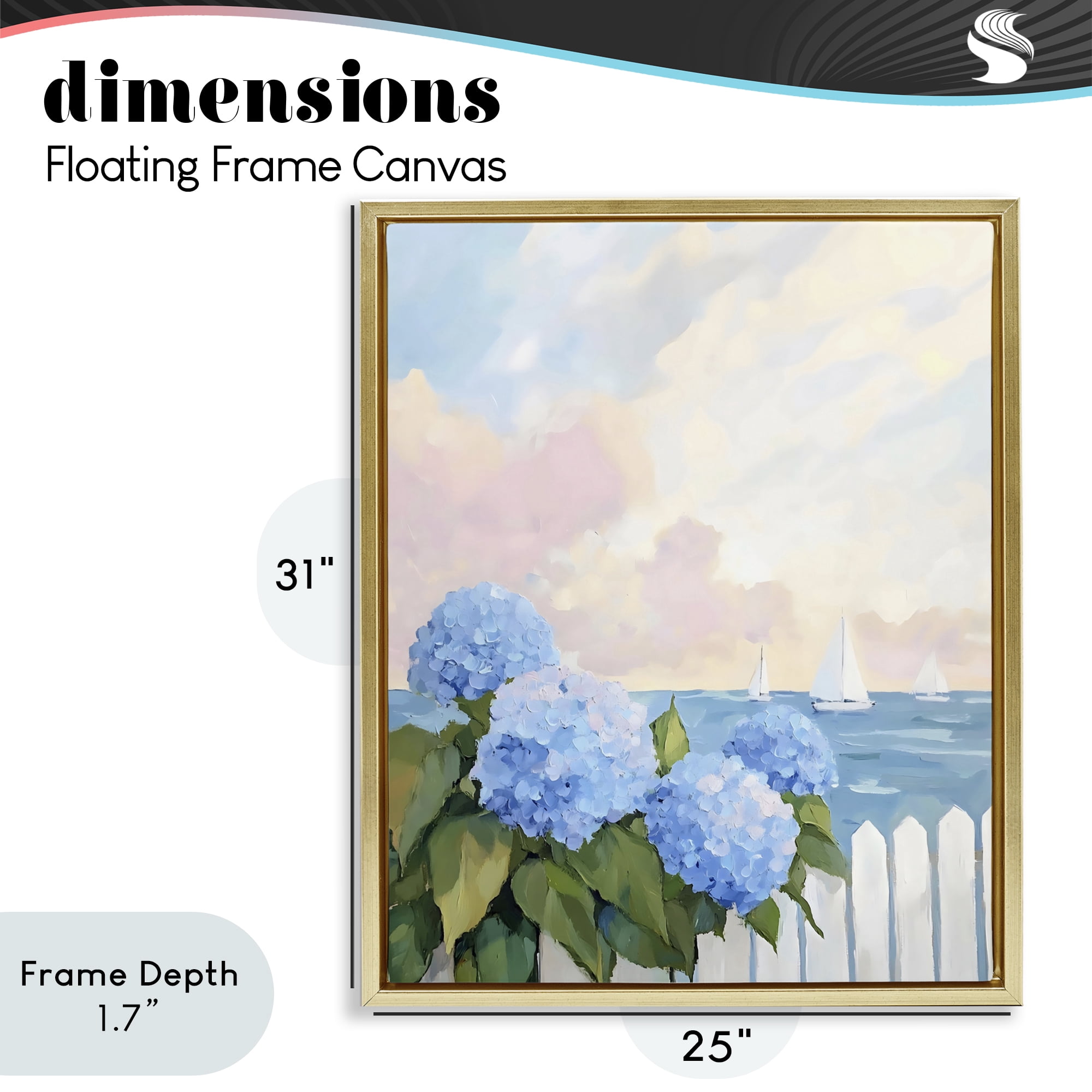 Stupell Industries Hydrangeas By The Sea Gold Framed Floater Canvas Wall Art, design by Creative Studio