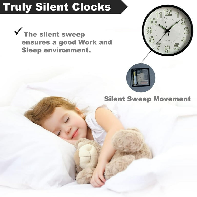 Battery Operated BERGUF 12 Inch Glow in Dark Wall Clock, Quartz