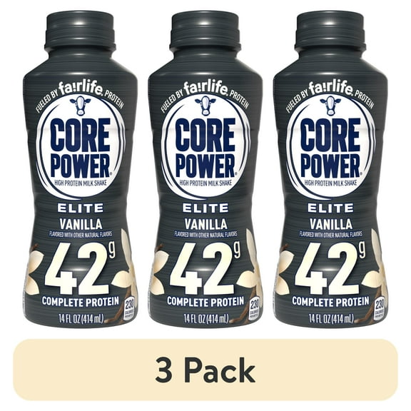 (3 pack) Core Power Elite High Protein Shake with 42g Protein by fairlife Milk, Vanilla, 14 fl oz