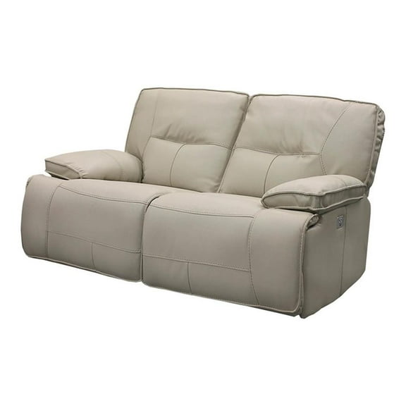 Pemberly Row Contemporary Fabric Power Loveseat in Oyster Fossil Beige