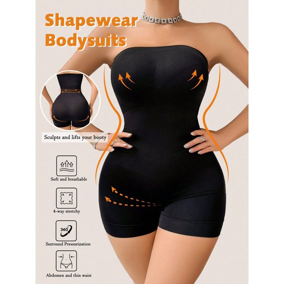 Black Seamless Shapewear Bodysuit With Butt Lift, Tummy Control & Waist Sculpting, 1 Piece