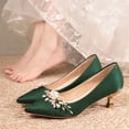 thumbnail image 2 of SCHUHLAND Green Silk Floral Crystal Pointed Toe Pumps for Women, Comfortable Medium Heels for Wedding & Party, 2 of 16
