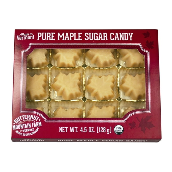 Butternut Mountain Farm 100% Pure Organic Maple Sugar Candy From Vermont, All Natural, 12 Leaf Candies, 4.5 oz Box