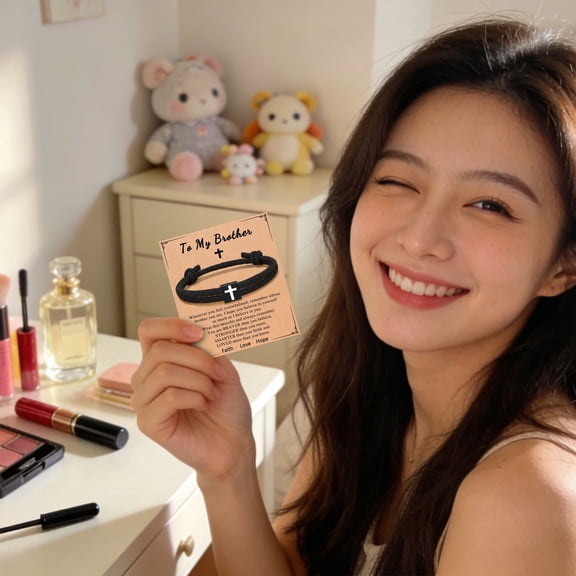 Boys Bracelets Card Braided Rope Cross Bracelet Card Christian Gifts Birthday Gifts Men Adjustable Rope Cross Bracelet Card Personalized Gifts Card Baptism Gifts For Boys Memorial Gift 1PC 3.2"