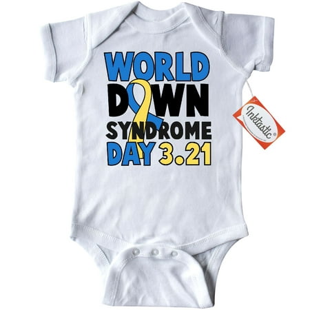 Inktastic World Down Syndome Day 321 Infant Creeper Baby Bodysuit Awareness Syndrome Yellow And Blue Ribbon Support Love Hope Advocate March 21 Gift