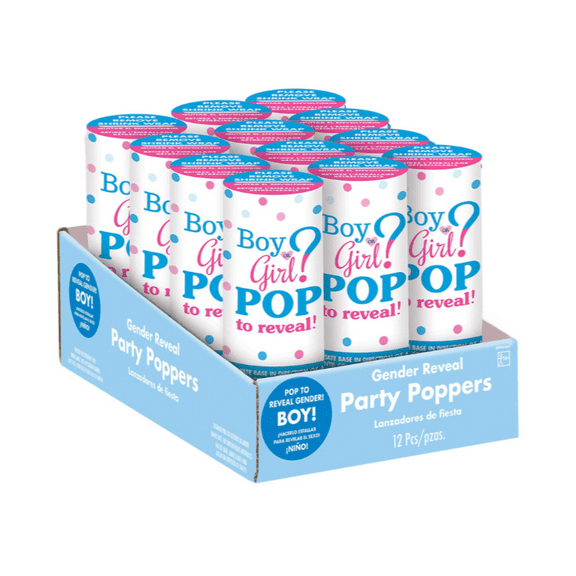 AMSCAN Gender Reveal Party Poppers (Boy Reveal)