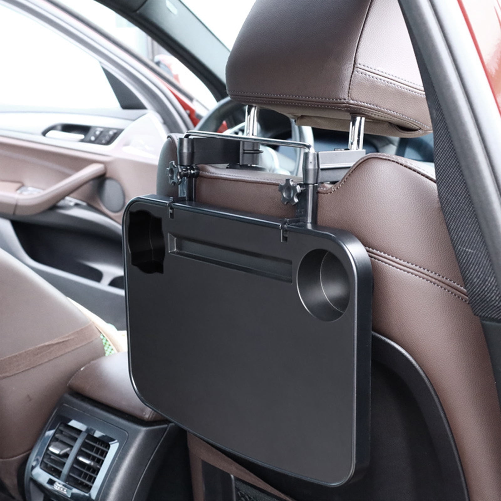 Foldable Car Seat Back Tray with Phone Holder, Adjustable Hanging Steering Wheel Table for Food Laptop Drinks, Portable Travel Dining Desk for Rear Seat or Front Driver Use in SUV Sedan