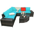 thumbnail image 3 of Spaco 6 Pieces Wicker Patio Sectional Sofa Set, Sofa Furniture Set with Tempered Glass Coffee Table, Ergonomic and Comfortable Sectional Sofa for Outdoor, Turquoise, 3 of 9