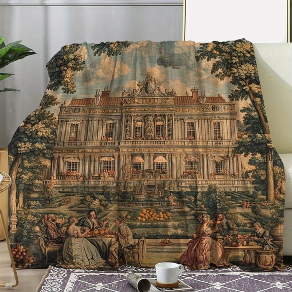 Vintage Palace Print Flannel Throw Blanket - Soft, Warm & Cozy for Couch, Bed, Car, Office, Camping | All-Season Gift Blanket