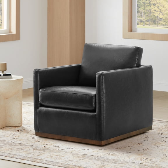CHITA Swivel Accent Chairs for Living Room, Comfortable Arm Chairs for Bedroom, Faux Leather in Black