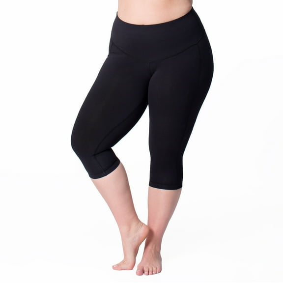 Rainbeau Curves Basic Compression Cropped Capri Legging, Women's Plus Black 14/16