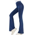 thumbnail image 6 of ZHOGXU Women's Jeans High Waist Solid Color Buttons Flare Stretchy Comfortable Denim Pants Trousers For Gym Casual Wear,Blue,Xl, 6 of 6