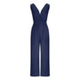 thumbnail image 3 of GSPCLAM Womens Solid Color Overalls Wide Leg V Neck Jumpsuits with Pockets for Work Fall Comfy Pants Navy S, 3 of 4
