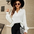 thumbnail image 4 of Suéter de solapa diseñado para otoño e invierno, suéter informal holgado de estilo perezoso para mujer, suéter de fondo, tops de nicho, 4 of 4