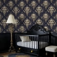 thumbnail image 4 of Baroque Peel and Stick Wallpaper Symmetrical Dark Damask Antique Gold Baroque Florals Wall Mural 17.7in x 9.8ft Self Adhesive Removable Wall Paper Renter Friendly Wallpaper for Bedroom Livingroom Men, 4 of 8