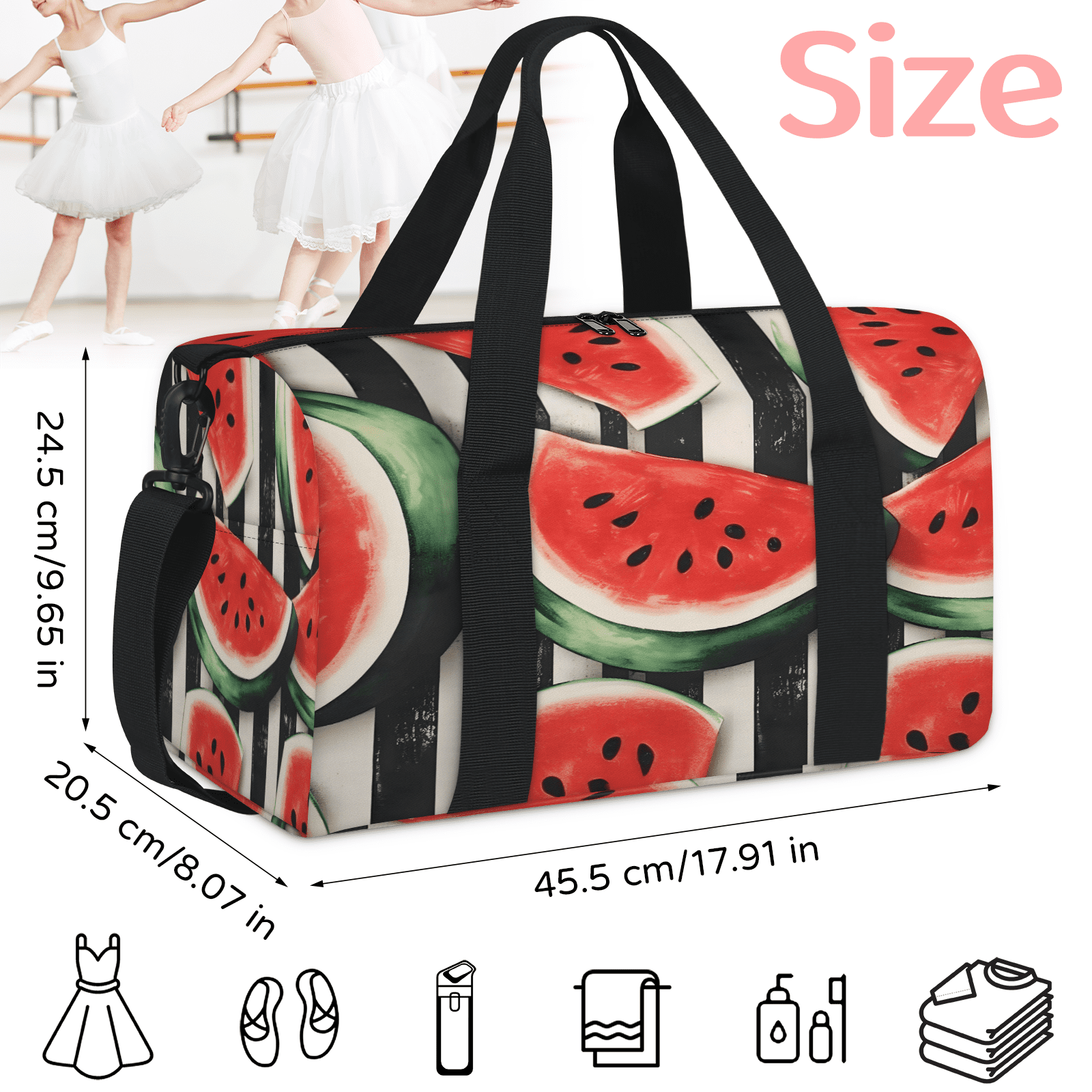 Herdesigns Watermelon Gym Bag for Women, Duffle Bag for Travel Sport, Lightweight Waterproof Carry on Weekender Overnight Dance Yoga Workout Bags