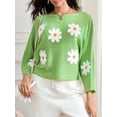 thumbnail image 4 of LMLYSoH Women Loose Knit Sweater Sweet Flower Embroidered Long Sleeve Boat Neck Pullovers Spring Fall Casual Jumpers Tops, 4 of 9