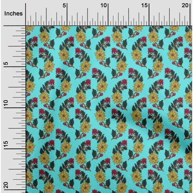 oneOone Cotton Flex Fabric Leaves & Floral Block Print Sewing Fabric BTY 40 Inch Wide