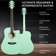 thumbnail image 5 of HarmonyStrings 41in Beginner Acoustic Guitar Full Size All Wood Cutaway Guitar Starter Set w/Case, Strap, Capo, Strings SoCal Green, 5 of 8