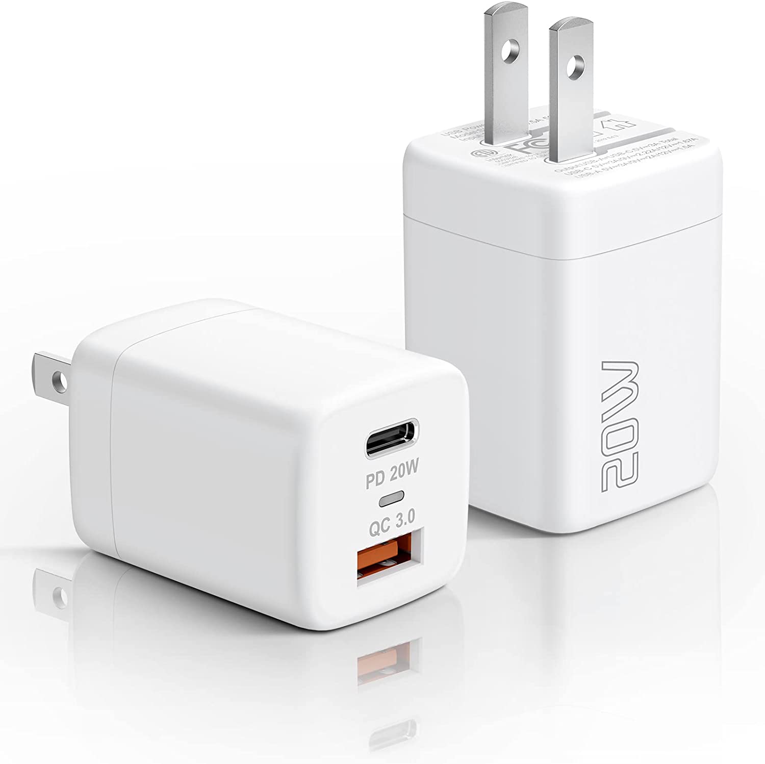 RGHJAR-USB C Wall Charger Fast Charger Block, 2-Pack 20W Dual Port Power Adapter, Quick Charge 3.0 USB Type c Power Delivery Charging Plug Compatible with iPhone 14 Pro Max/14 Plus/13 Pro/13/12…