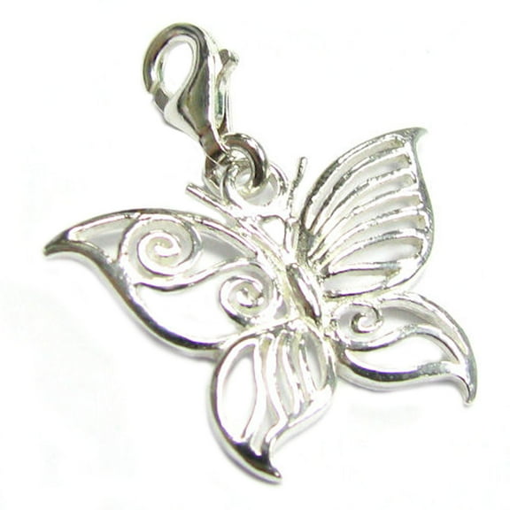 Queenberry Sterling Silver Filigree Butterfly European Style Clasp Charm