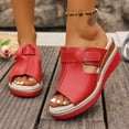 thumbnail image 2 of Rokment Metallic Platform Wedge High Heels Slides Sandals for Women Summer Stylish Casual Leather Open Peeptoe Espadrilles Chunky Heeled Gladiaator Backless Dress Slip on Slippers Red Size 9.5, 2 of 5