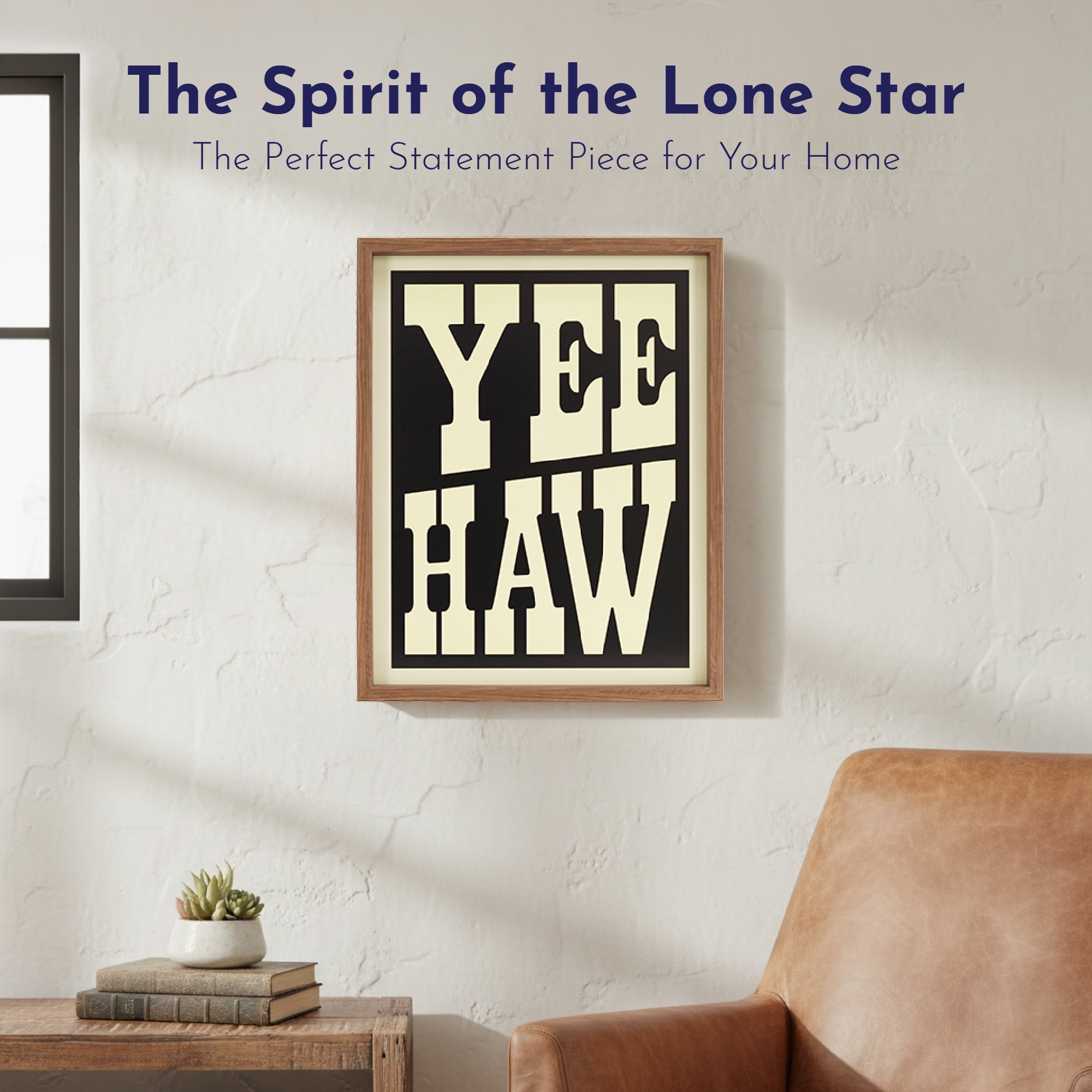 Crystal Art Gallery 15x19 Texas “YEE HAW” Wall Art Decor, Natural Framed Rustic Farmhouse Americana Western Typography Home Wall Decor