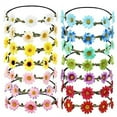 thumbnail image 3 of 14 Pack Handmade Hawaiian Beach Bohemian Boho Adjustable Sunflower Flower Crowns Headbands Wreath Tiara Garland Wedding Party Headpieces for Women Girls Brides Bridesmaids Teens, 3 of 4
