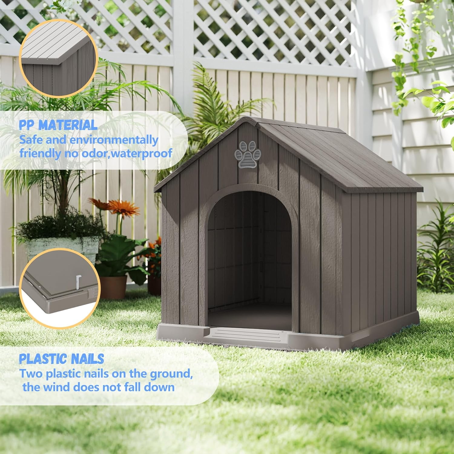 38 Inch Large Dog House with Waterproof- Indoor & Outdoor Pet Shelter for Small to Large Dogs, Easy Clean & Quick Assembly,Grey