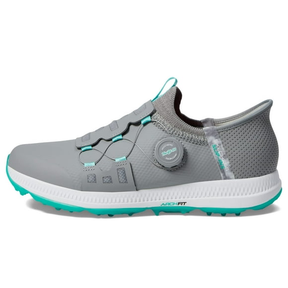Skechers Women'S Go Elite 5 Arch Fit Waterproof Slip In Golf Shoe Sneaker Gray/Aqua 7