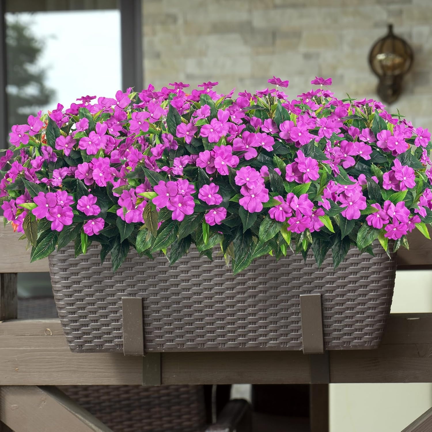 Topboutique Artificial Flower Impatiens Silk Flowers Greenery Faux Impatiens Bushes Fake Impatiens Bouquet Lifelike Flowers Bouquet for Lawn Garden Home Wedding Decoration (4 Pcs-7 Branches-Purple)