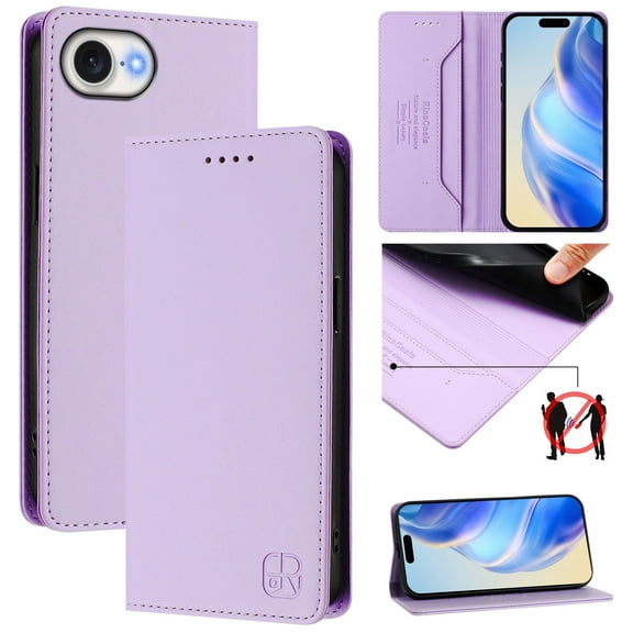 Compatible for iPhone 16e Wallet Case PU Leather Folio Flip Cover with RFID Blocking Credit Card Holder, Kickstand Protective Shockproof Cover for iPhone 16e Purse Phone Case, Purple