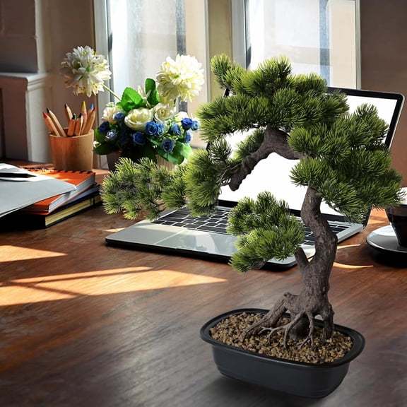Artificial Bonsai Plant, Large Faux Juniper Plants 20 inch, Faux Potted Pine Plants Indoor Decor for Office Desk Home Table, Greenery Desktop  for Room Decorations, Tall 20"