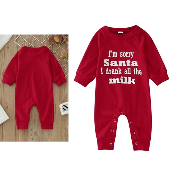 Baby Boys Girls Christmas Outfit Casual Long Sleeve Jumpsuit Bodysuit Christmas Baby Clothes Festive Dress Outfit 0-3 Months