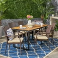 thumbnail image 2 of GDF Studio Feinberg Outdoor Acacia Wood and Wicker 7 Piece Dining Set with Cushion, Teak, Brown, and Cream, 2 of 13