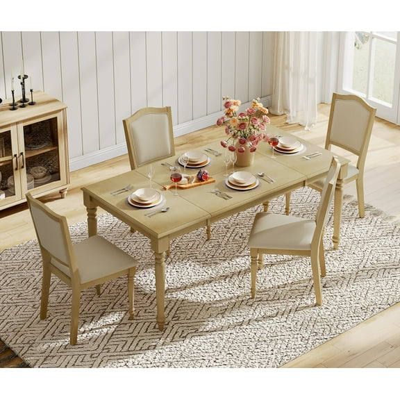 5 Piece Dining Table Set for 6-8 People - Includes One Dining Table, 4 Wood Dining Chairs, Rustic Dining Set for Kitchen, Oak