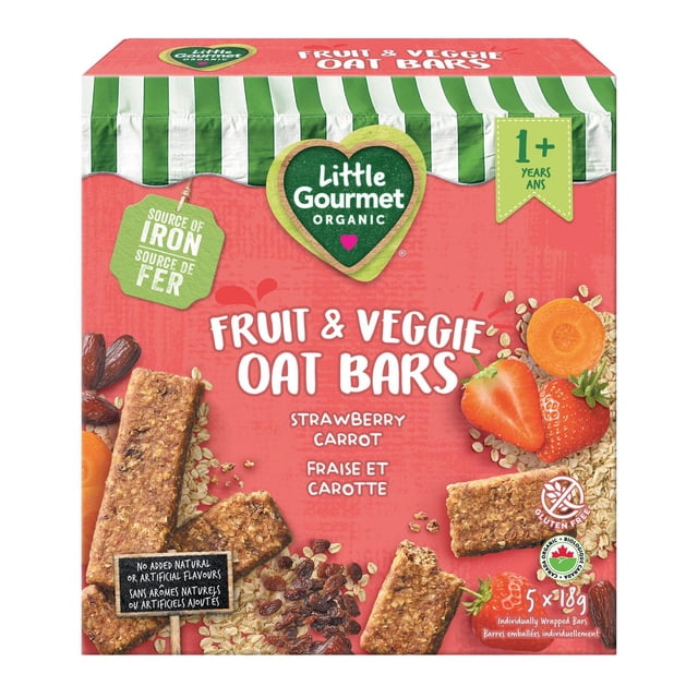 Little Gourmet Organic Fruit & Veggie Oat Bars – Strawberry Carrot | 12+ Months | Toddler Snack | No Added Sugar